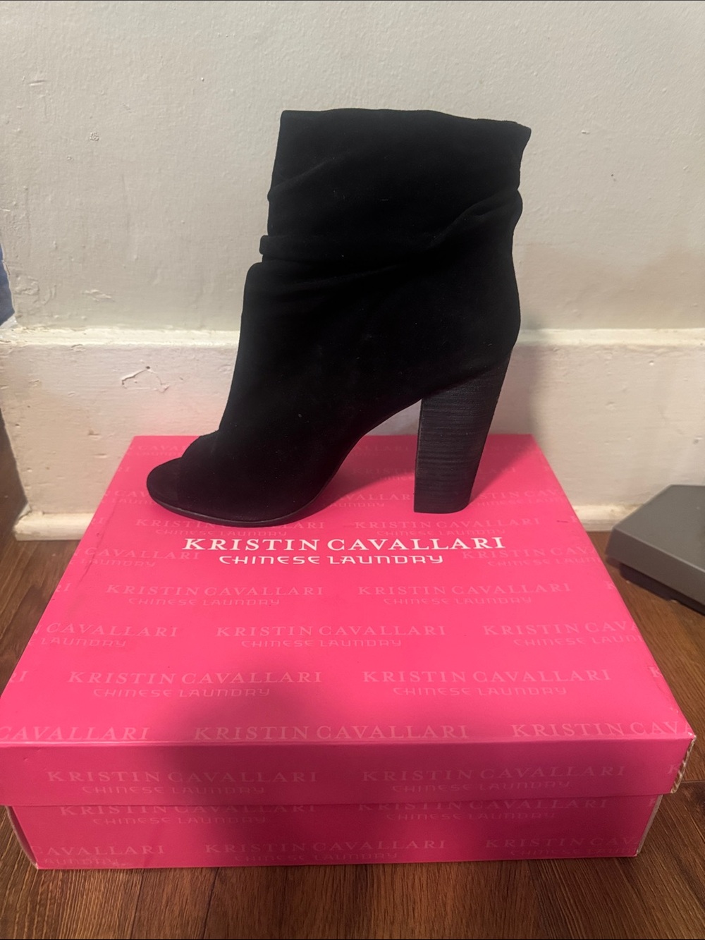 Kristin Cavallari Black Suede Peep-Toe Ankle Boots